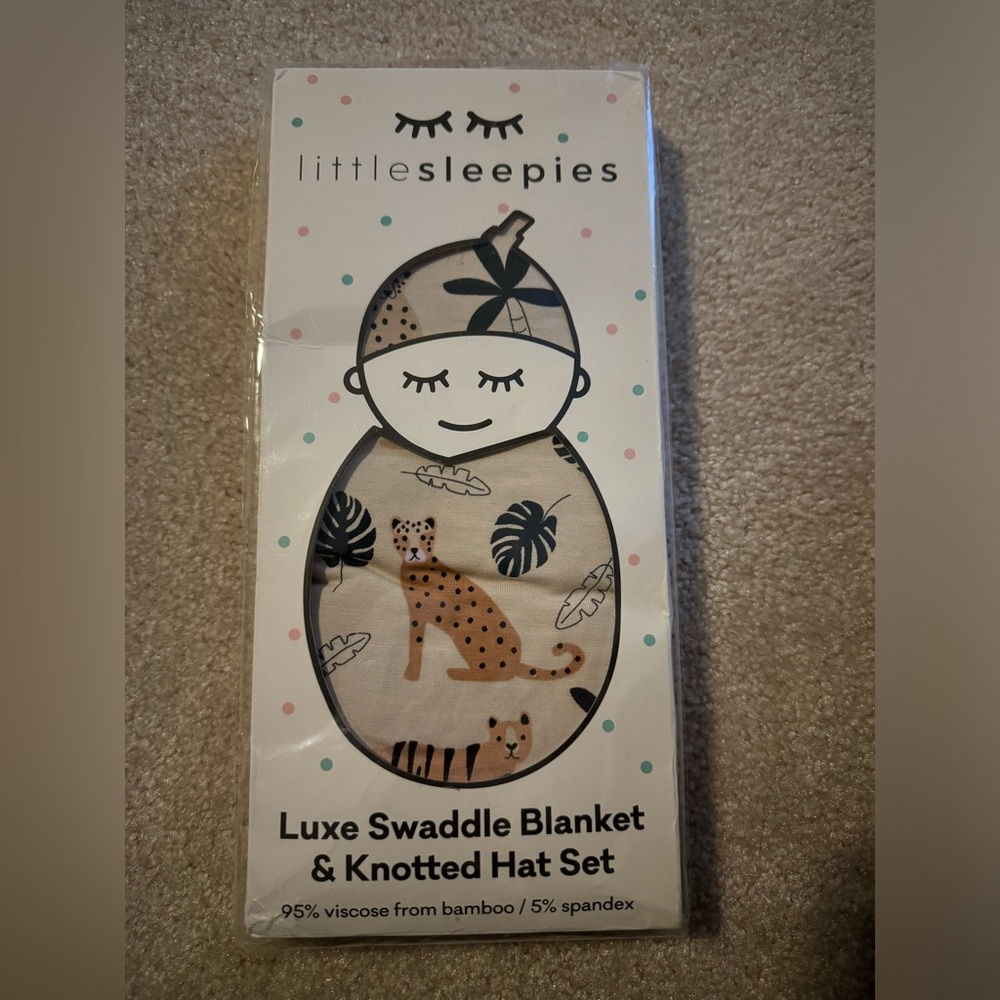 Little Sleepies Big Cats Bamboo Swaddle and Knotted Hat Set